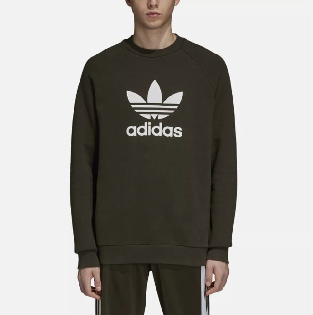 Adidas Sweatshirt Dark Green Trefoil Crew Neck Mens Small Relaxed Fit Athletic